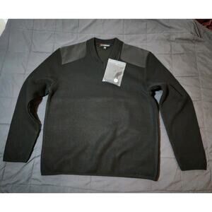 Cobmex Mens Black V Neck Knit Sweater Elbow Patches Professional Wear Med 21x26